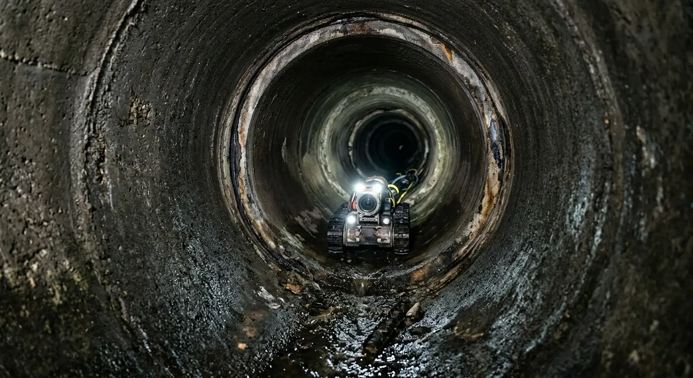 Robotic sewer camera inspecting pipe interior for Sewer Line Repair in East Lyme